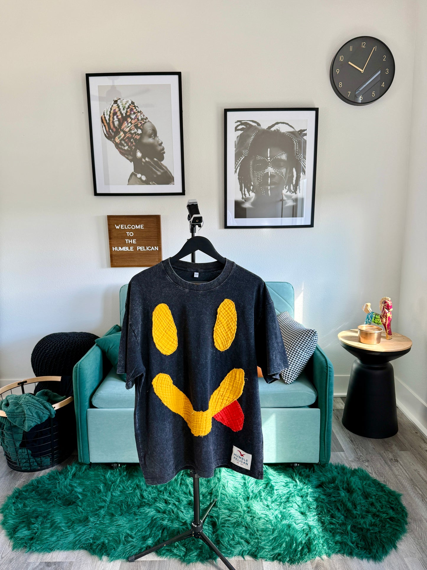 Handmade Smiley Face Tee - Black