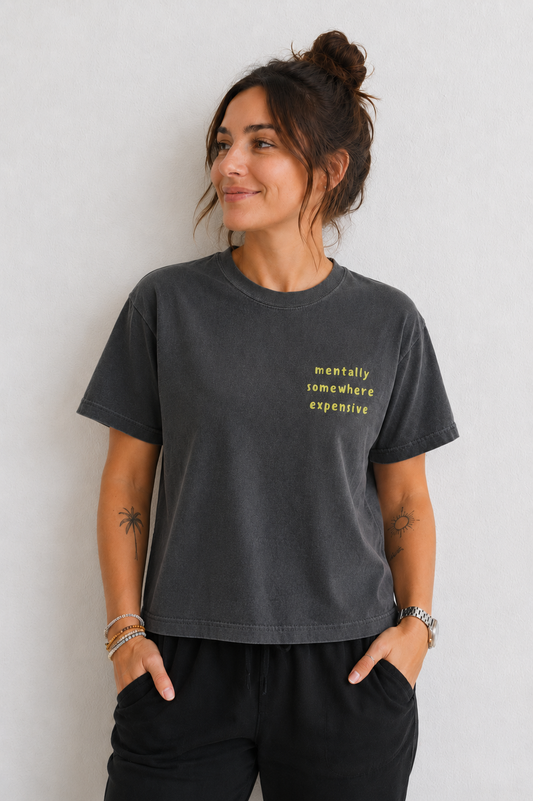 Mentally somewhere expensive cropped boxy tee