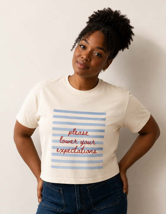 Please lower your expectations boxy tee