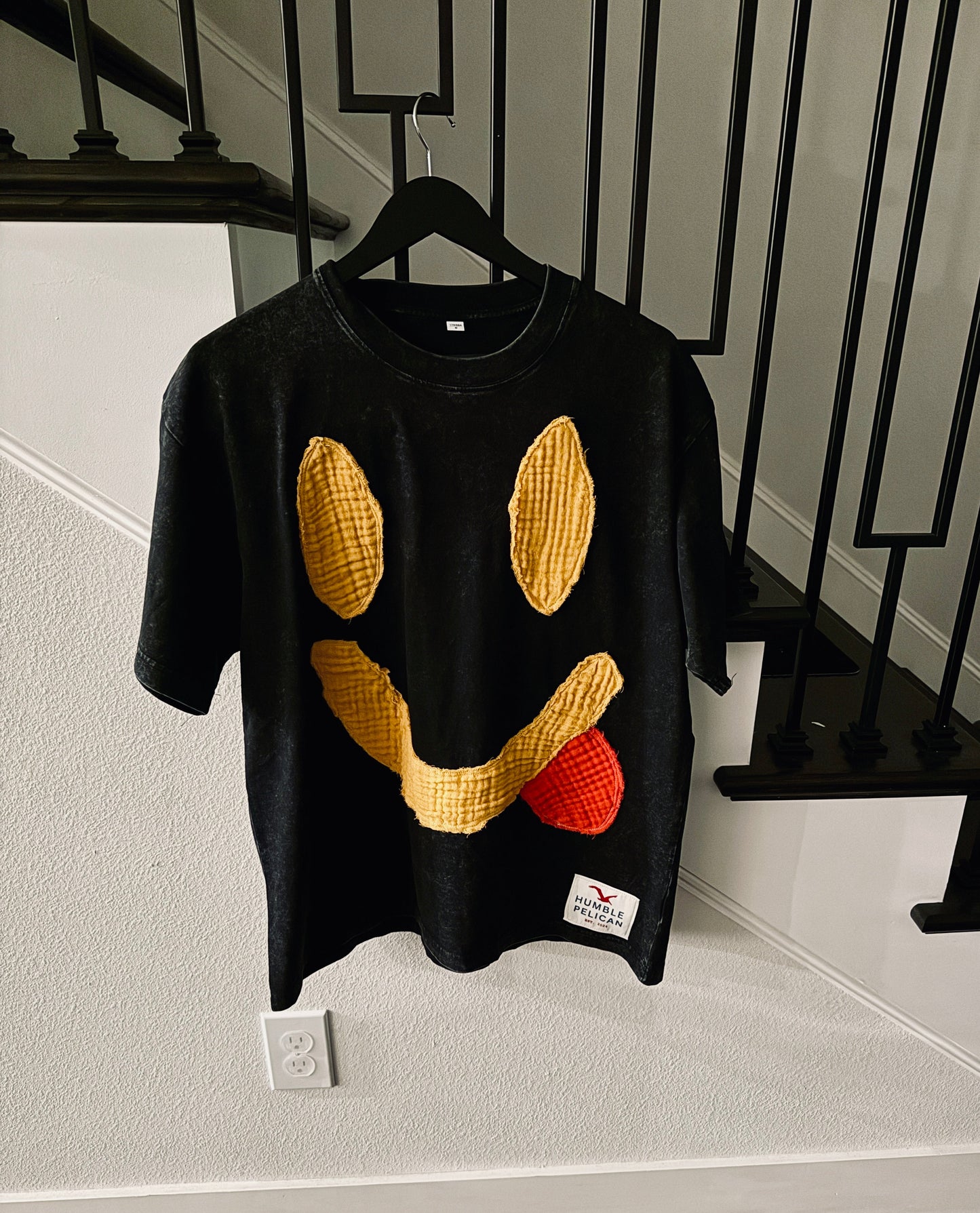 Handmade Smiley Face Tee - Black