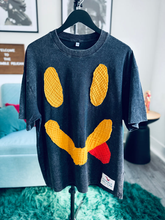 Handmade Smiley Face Tee - Black