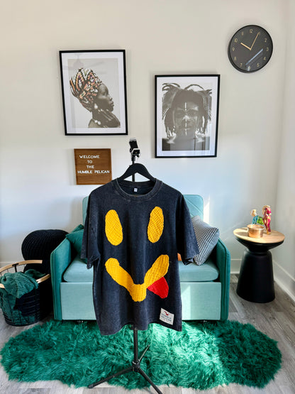 Handmade Smiley Face Tee - Black