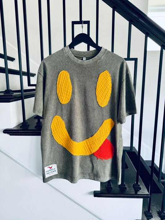 Handmade Smiley Face Patch Shirt - Green