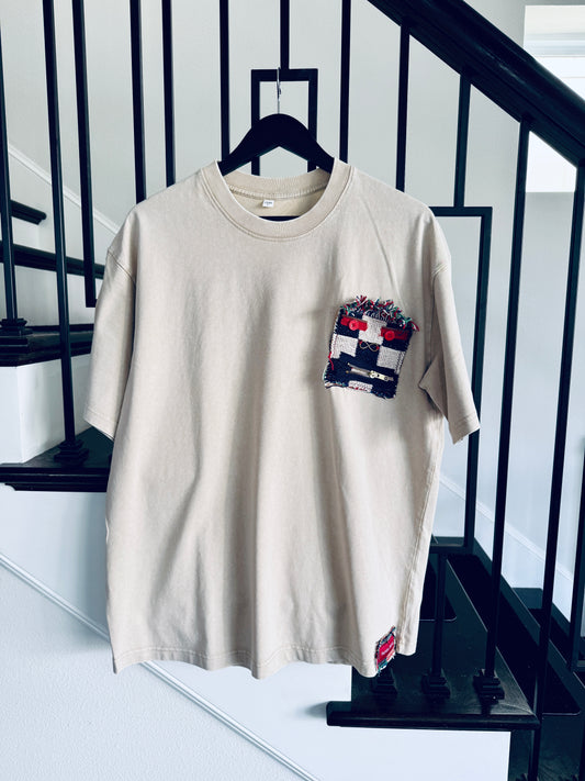 Handmade Smiley Face Patch Shirt - Cream