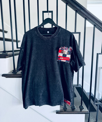 Handmade Smiley Face Patch Shirt - Black