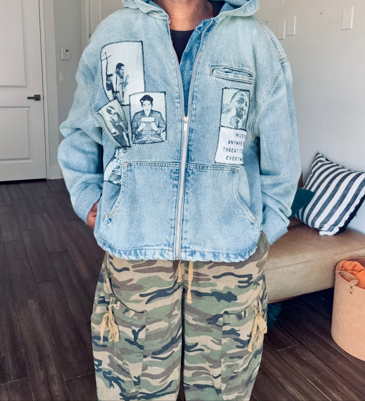 Reworked Civil Rights Jeans Hoodie Jacket (Size Large)