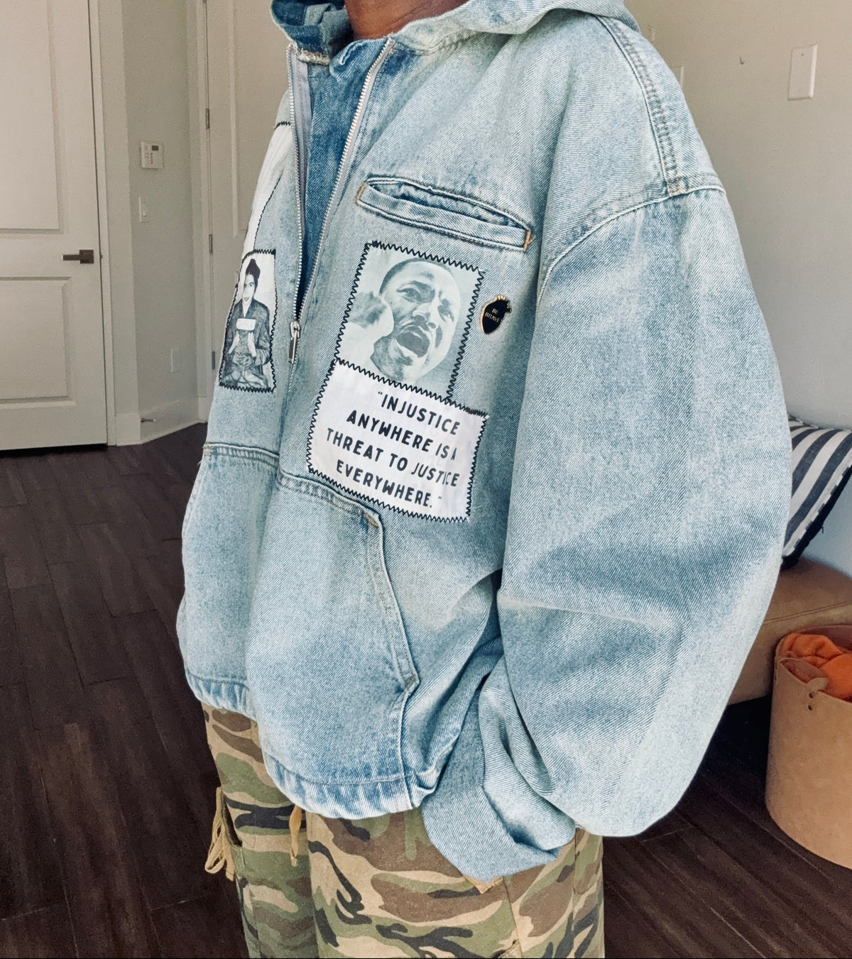 Reworked Civil Rights Jeans Hoodie Jacket (Size Large)