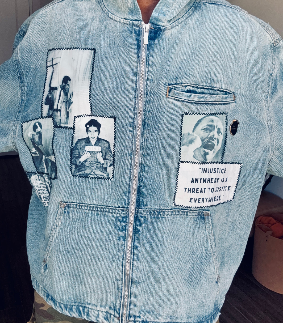 Reworked Civil Rights Jeans Hoodie Jacket (Size Large)