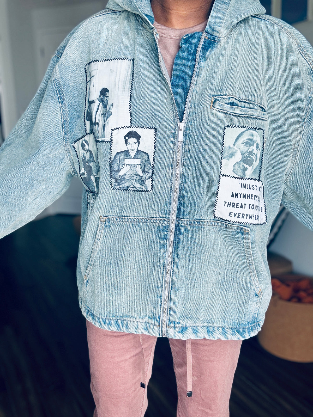 Reworked Civil Rights Jeans Hoodie Jacket (Size Large)