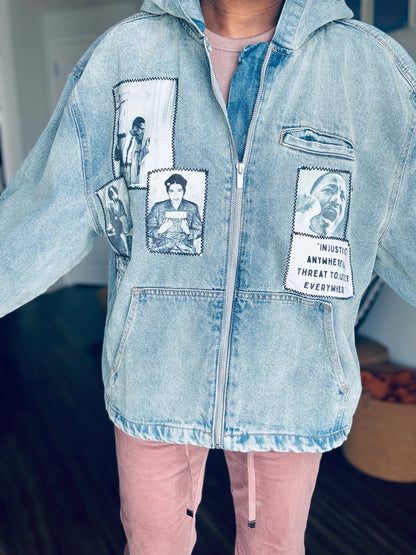 Reworked Civil Rights Jeans Hoodie Jacket (Size Large)